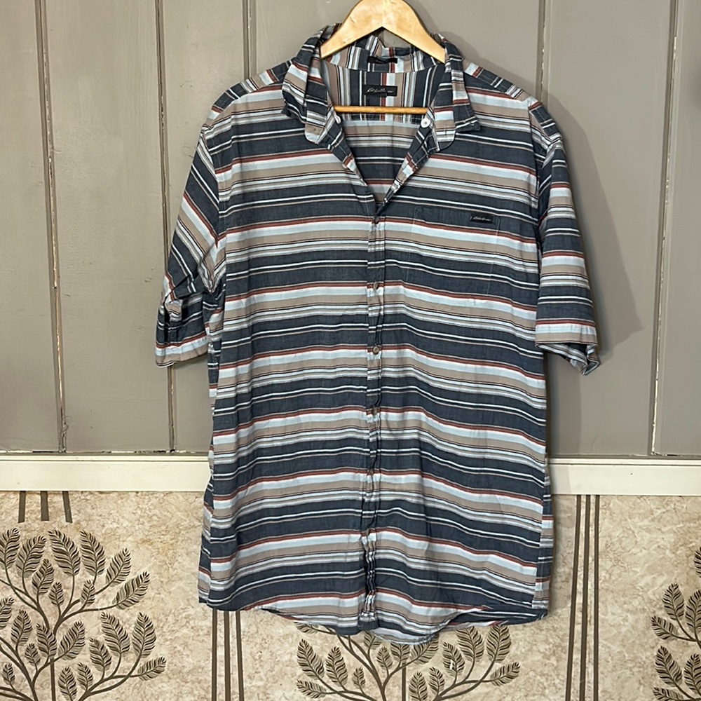 EDDIE BAUER XLT stripe lightweight cotton button down shirt sleeve shirt EUC